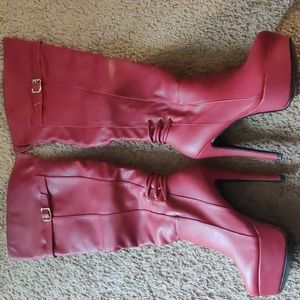 Scene Red Oshay over the knee heeled boots